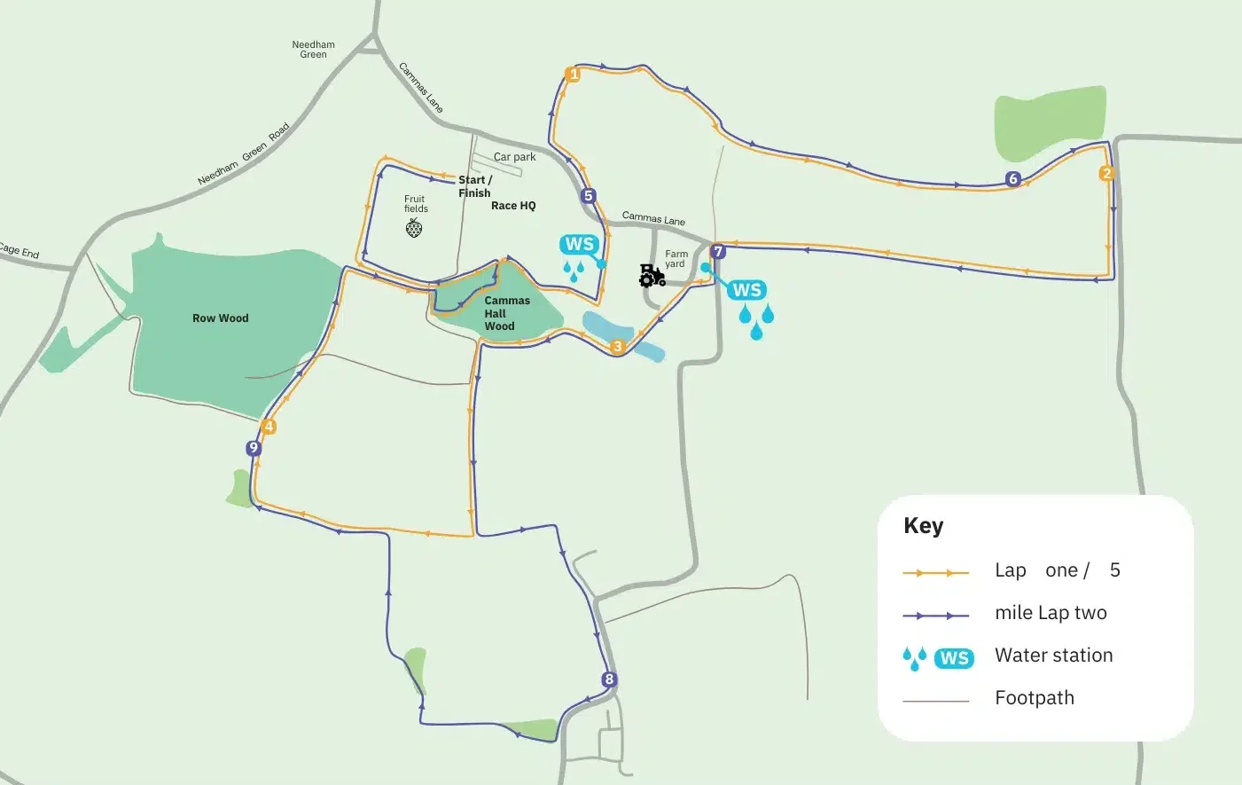 Map of the Stort10 course around Cammas Hall Farm